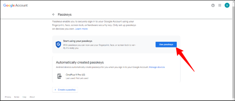 create google passkey