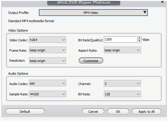 WinX DVD Ripper setting