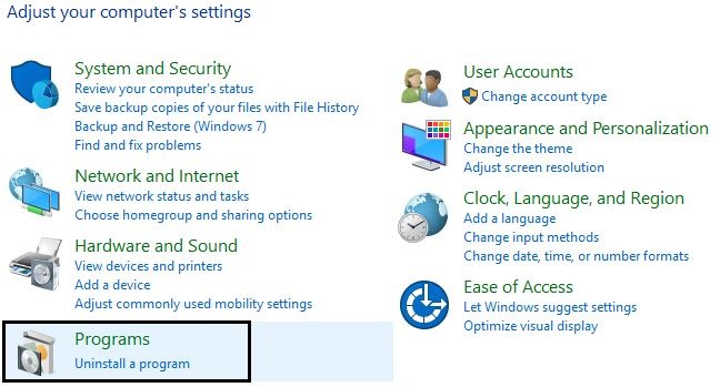 Click On Uninstall The Program Under The Program Category