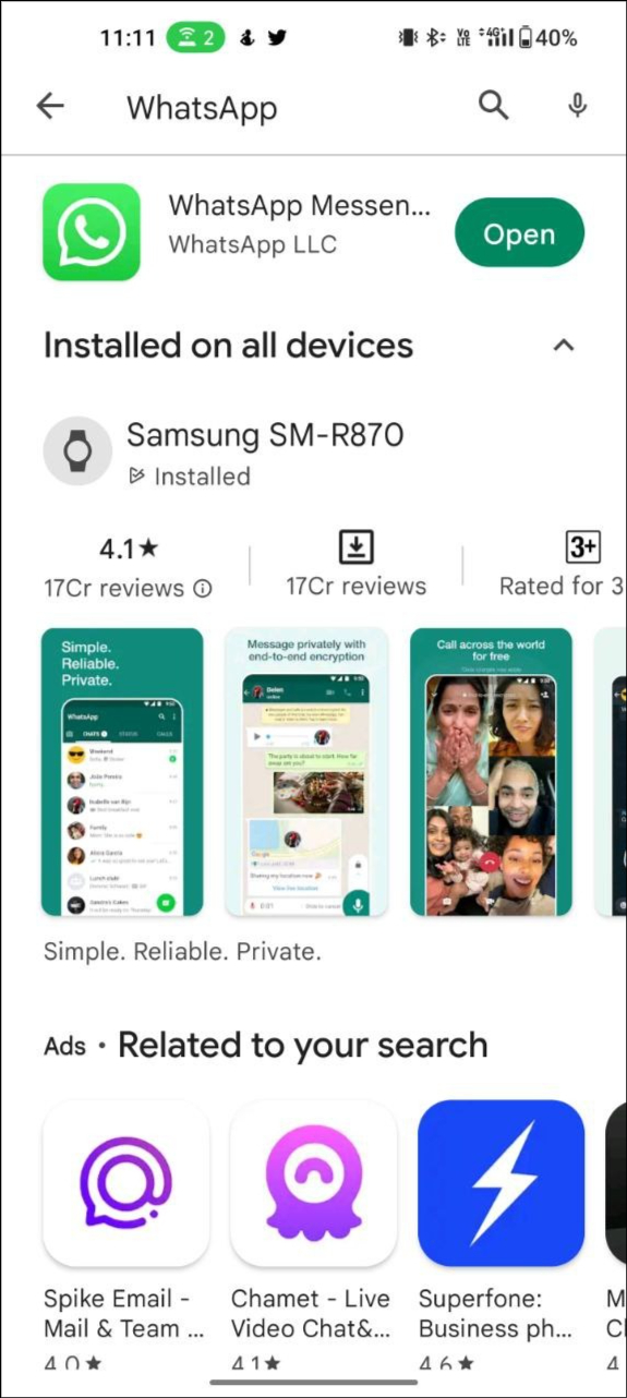 whatsapp app on google play store