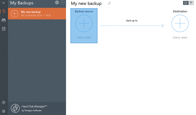 the user interface and selecting the Backup Source