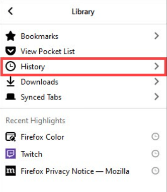 Select firefox history