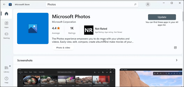 Update Photo App from Microsoft Store