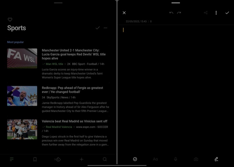 two apps open in split screen view on oneplus pad