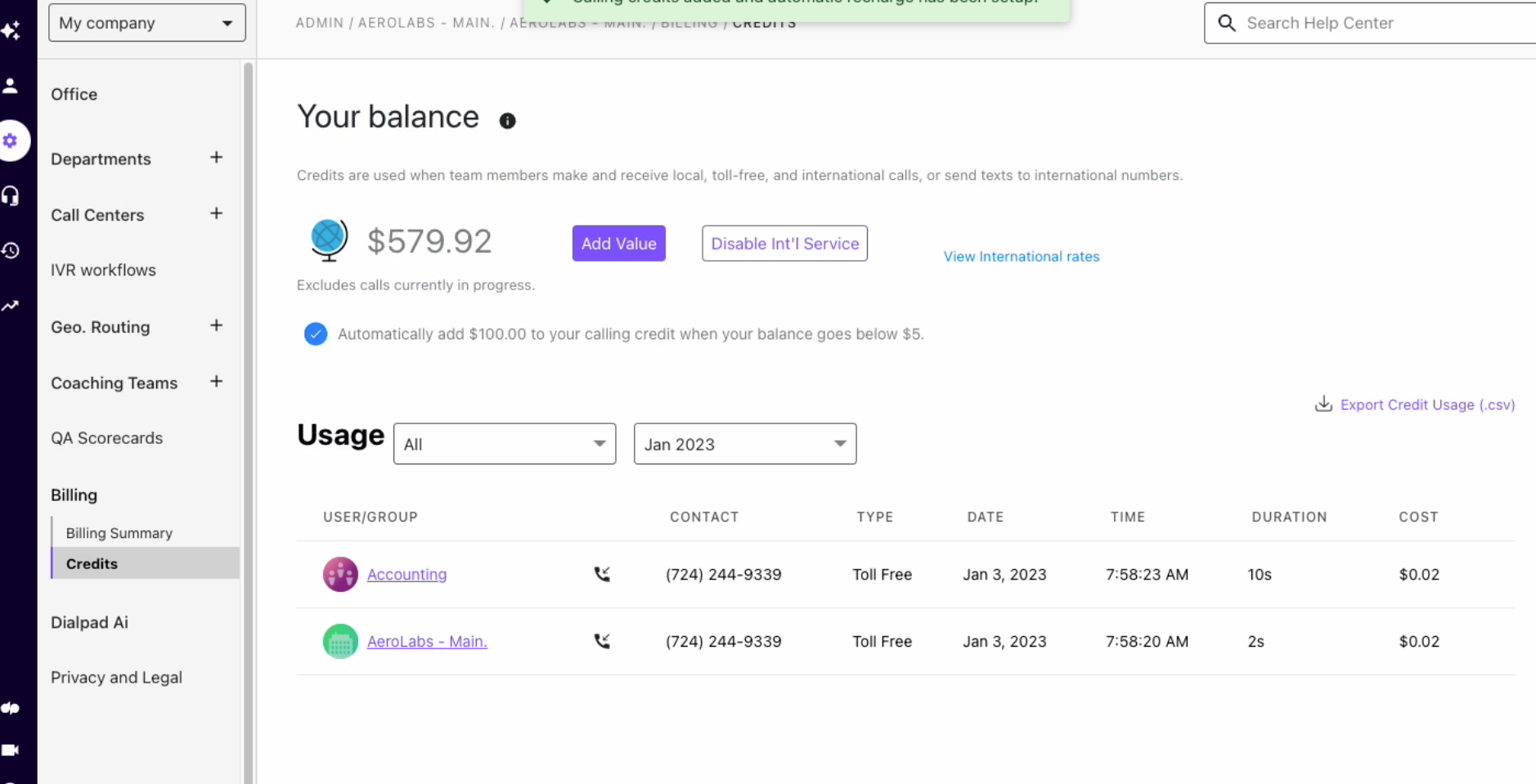 خدمات Dialpad الدولية