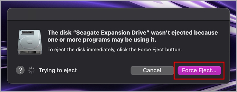 disk ejection error popup on mac