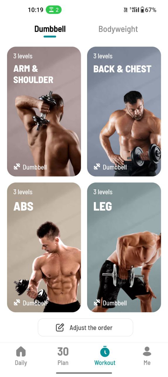 dumbell workout app usage screeshots