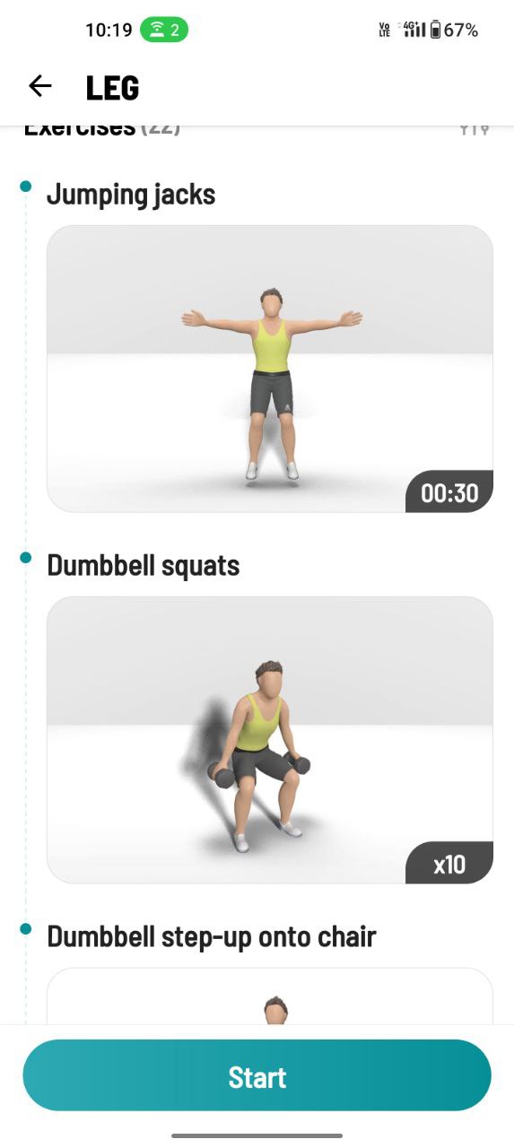 dumbell workout app usage screeshots