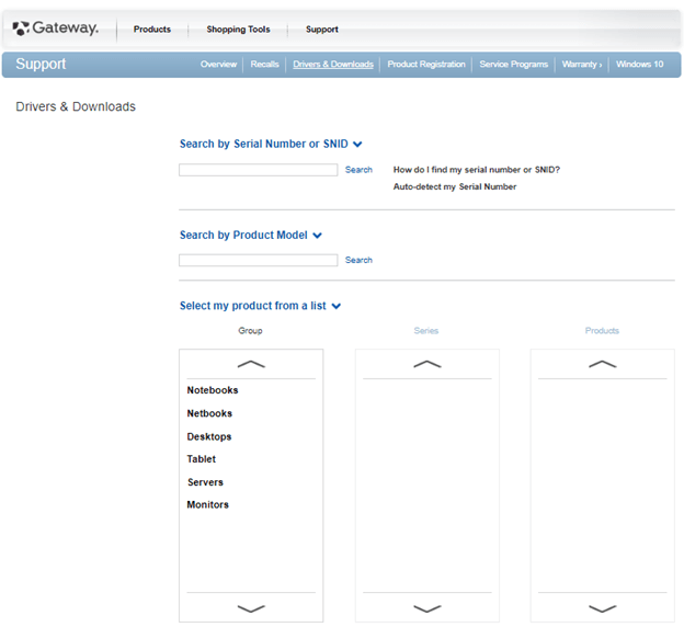 model number of your device for which you need to download Gateway drivers