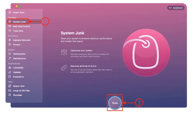 ตัวเลือก System Junk ใน CleanMyMac X