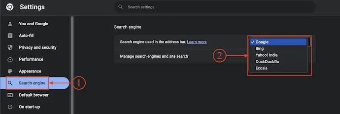 Moteur de recherche dans Google Chrome