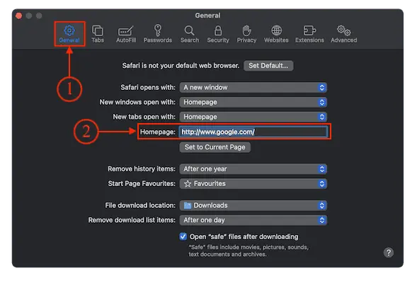 หน้าแรกในเบราว์เซอร์ Safari