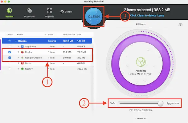 Pilih cache Browser dari daftar