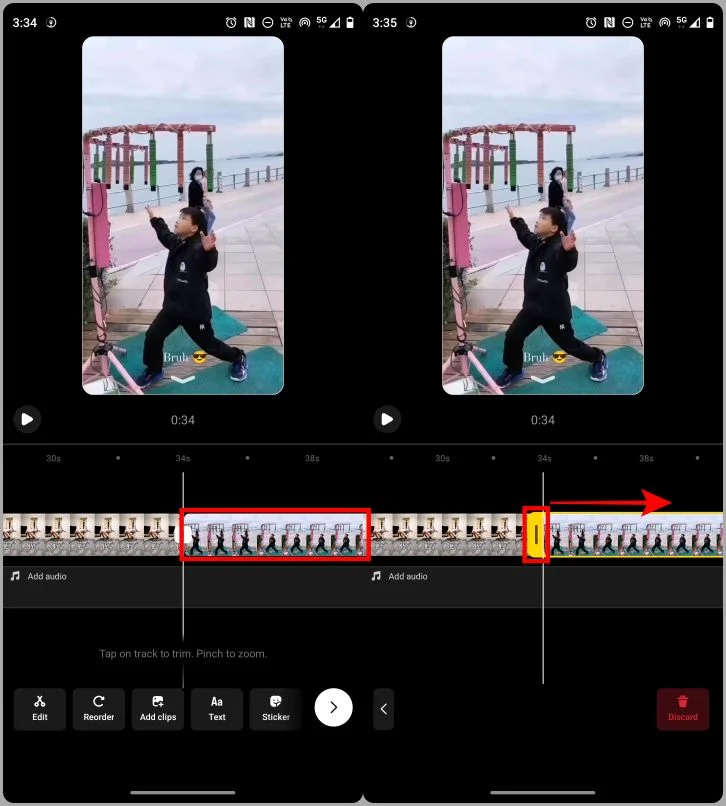 trimming clips in instagram reel editor