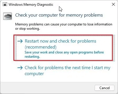 Check your computer for memory issues - Restart Now