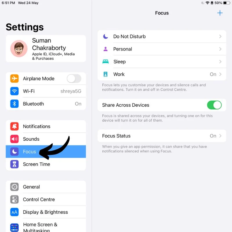 focus mode settings on ipados