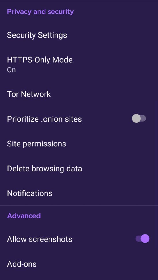 tor browser options