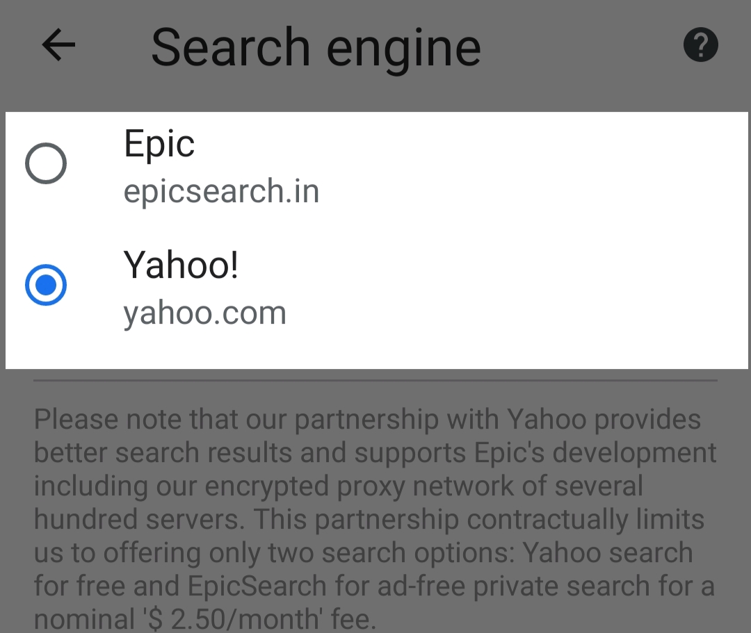 epic browser search engine options