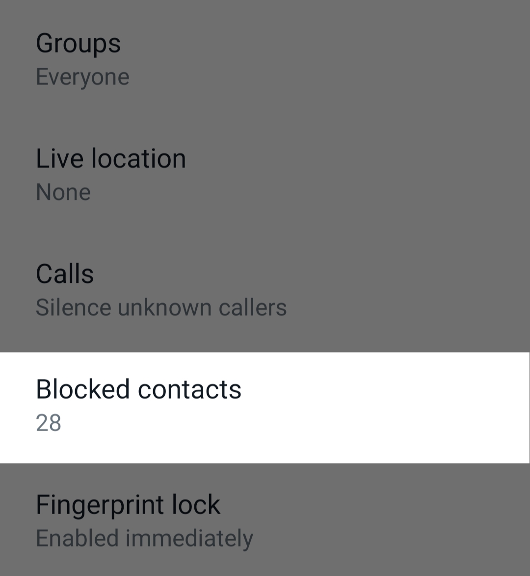 whatsapp blocked contacts feature in the settings