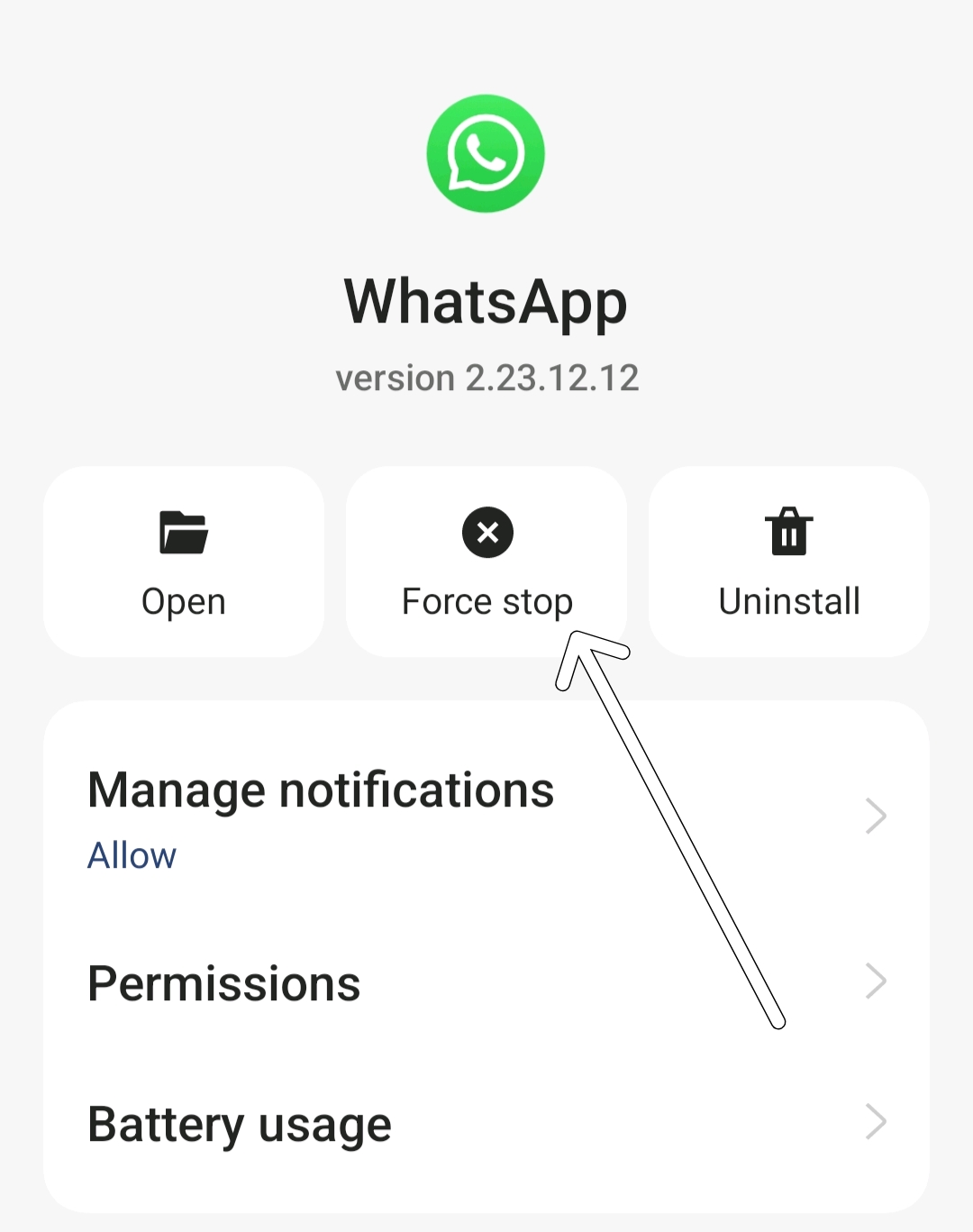 whatsapp force stop