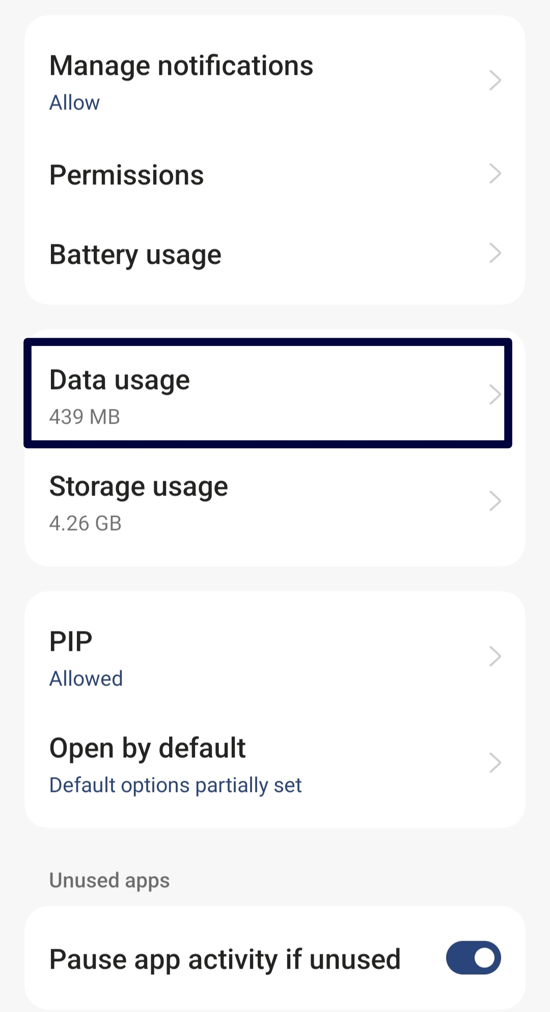 whatsapp app info data usage