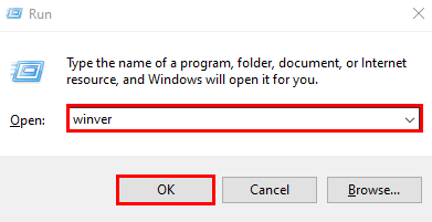 Run box, input winver and click on OK