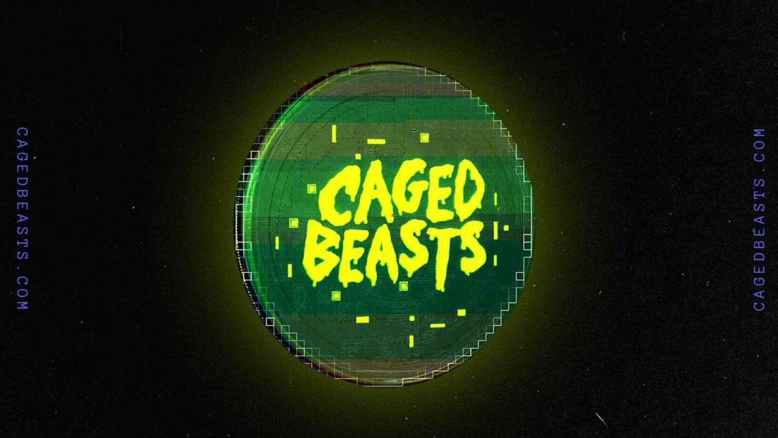 ภาพนี้ดูเหมือนจะเป็นโลโก้ของเว็บไซต์ชื่อ Caged Beasts ซึ่งขายสัตว์ในกรง ข้อความเต็ม: CAGEDBEASTS . COM CAGED BEASTS CAGEDBEASTS . คอม