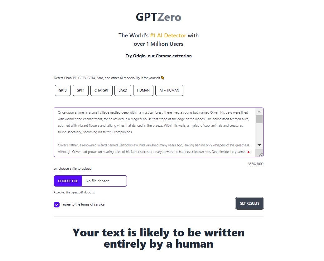 GPTZero اختبار الانتحال