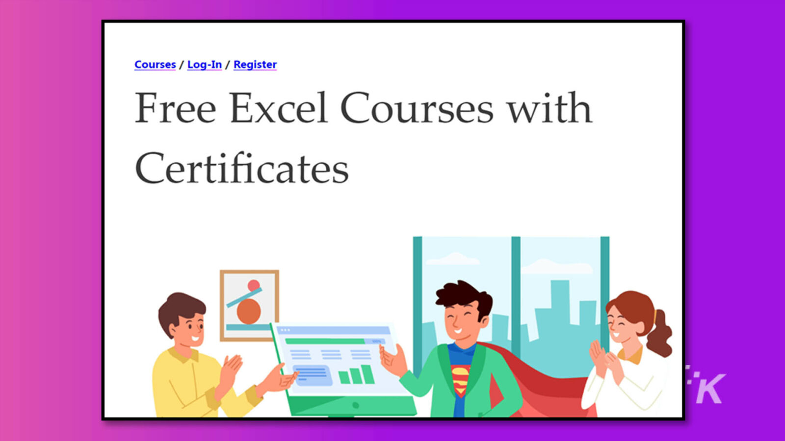 A las personas se les ofrecen cursos gratuitos de Excel con certificados para registrarse. Texto completo: Cursos / Iniciar sesión / Registrarse Cursos gratuitos de Excel con certificados K