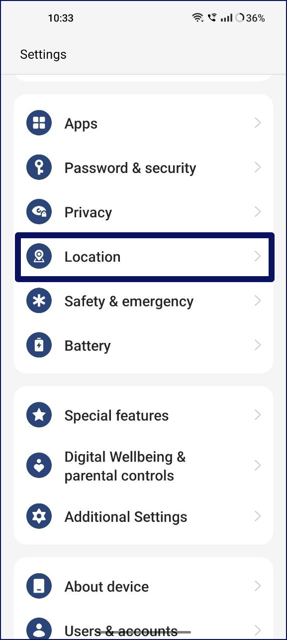 location settings on android