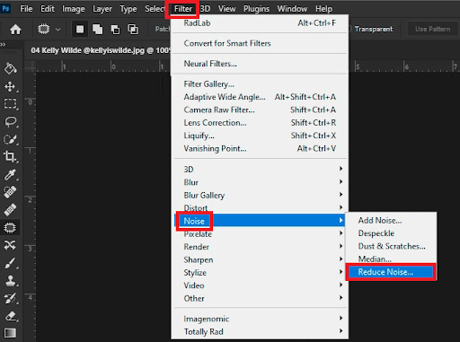 Filter, take the cursor to Noise, and select Reduce Noise