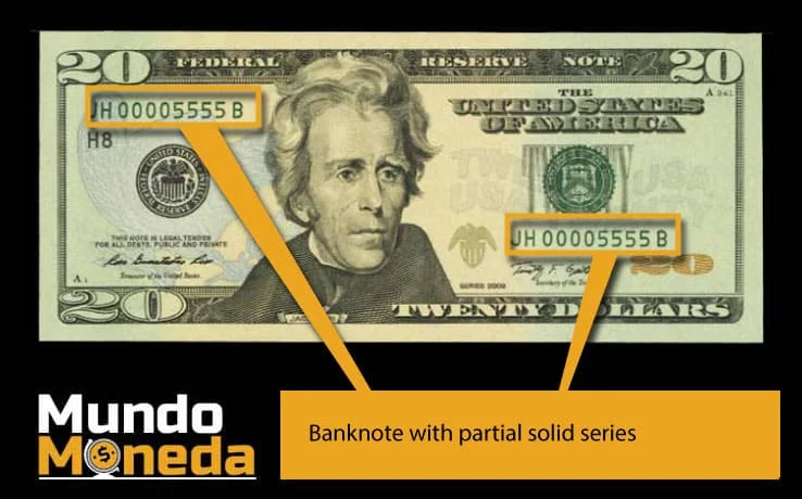 Banknote with partial solid series