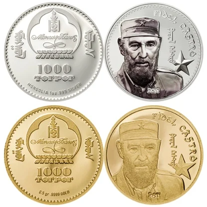 Fidel Castro appears on Mongolian coins 700