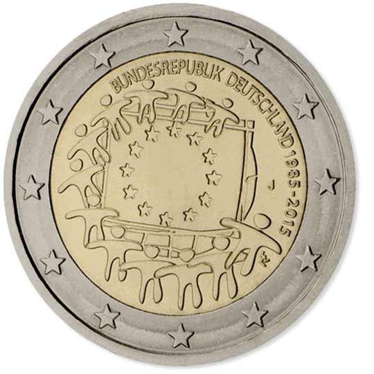 Moneda 2 Euros Alemania 2015 30 ANIVERSARIO DE LA BANDERA DE LA UNION EUROPEA