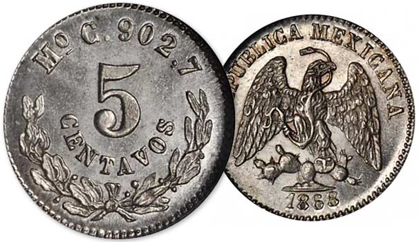 Moneda Republicana (sistema decimal) 5 Centavos 1868