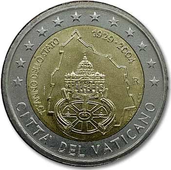 2 euro coin 75th anniversary of the founding of Vatican City