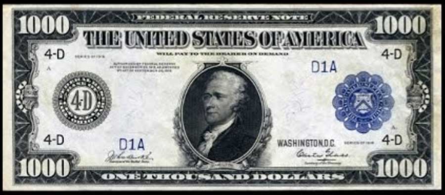 Billete de 1000 dolares de 1918