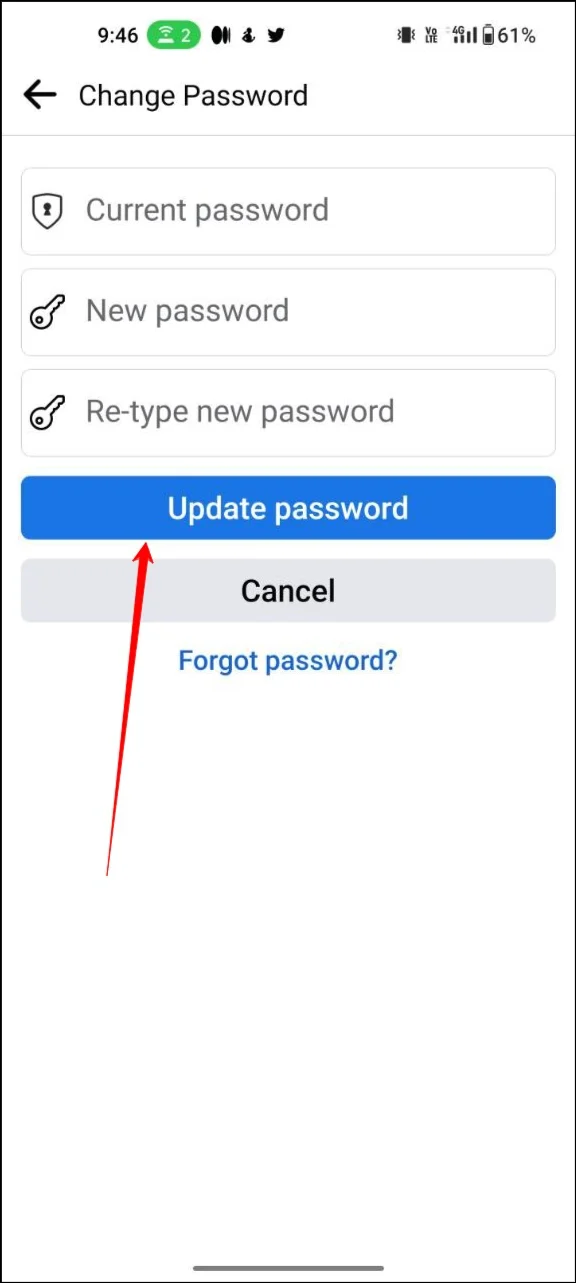 facebook update password