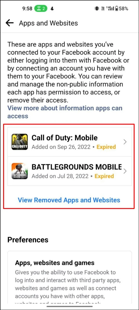 facebook apps and websites permissions