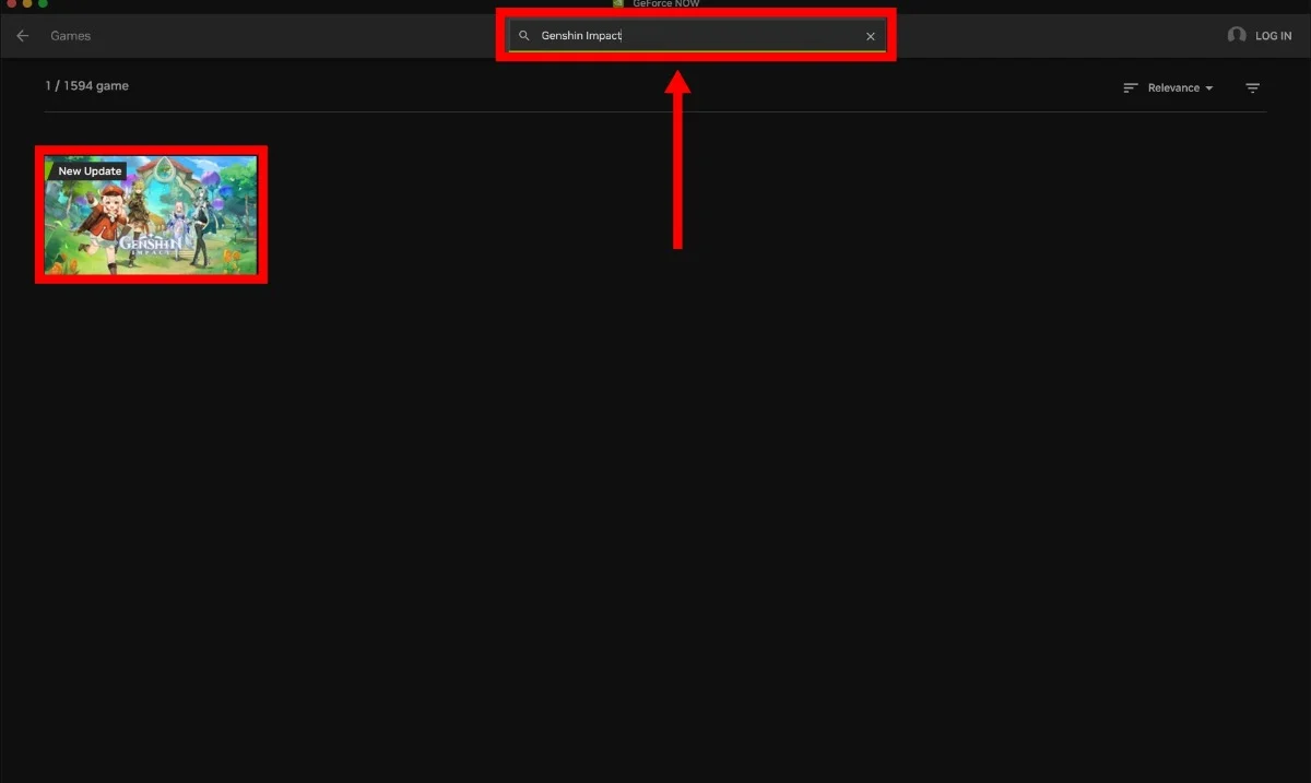 search genshin impact in geforce now app