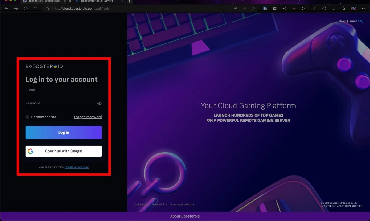 log into boosteroid website
