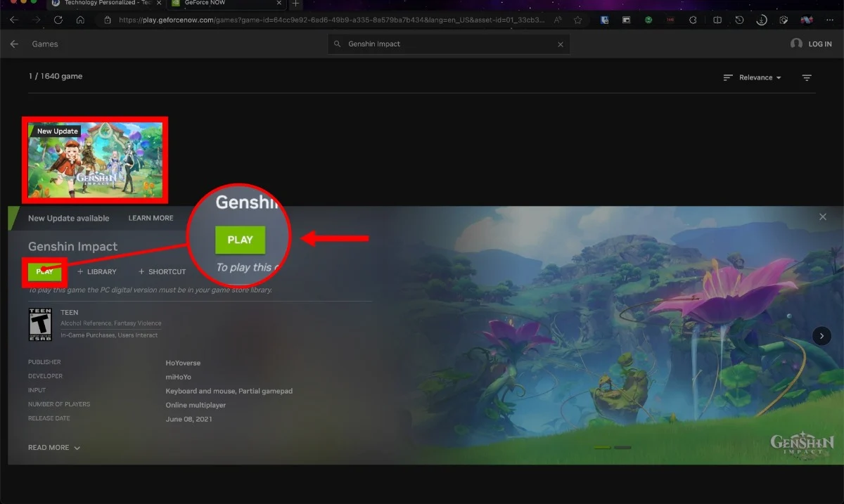 play genshin impact on mac using geforce now website