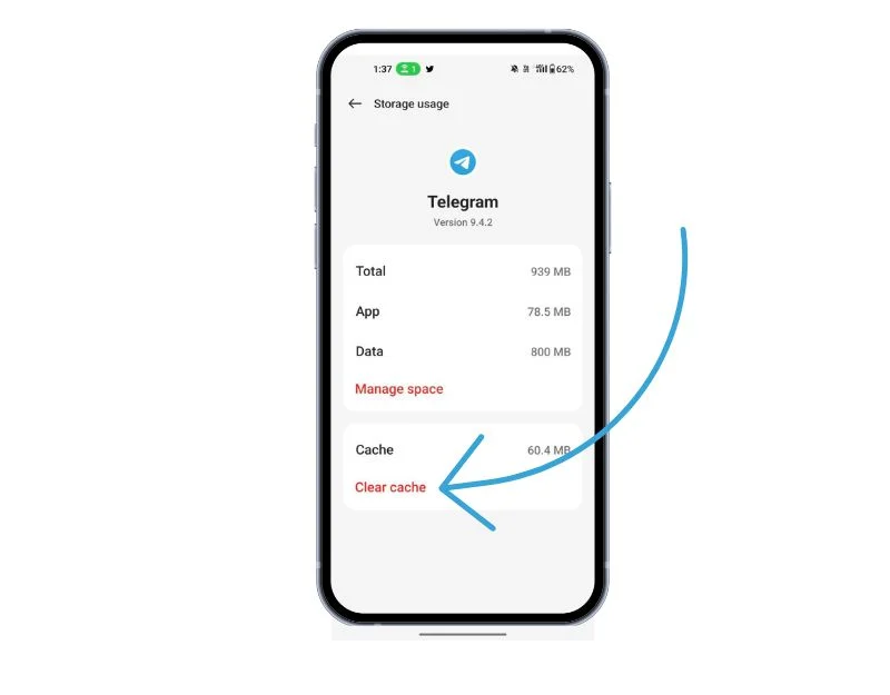 image showing telegram clear cache