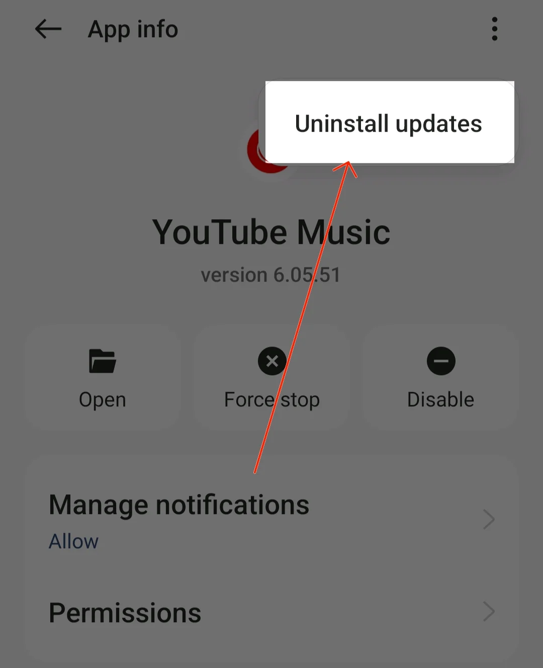 uninstall youtube music app