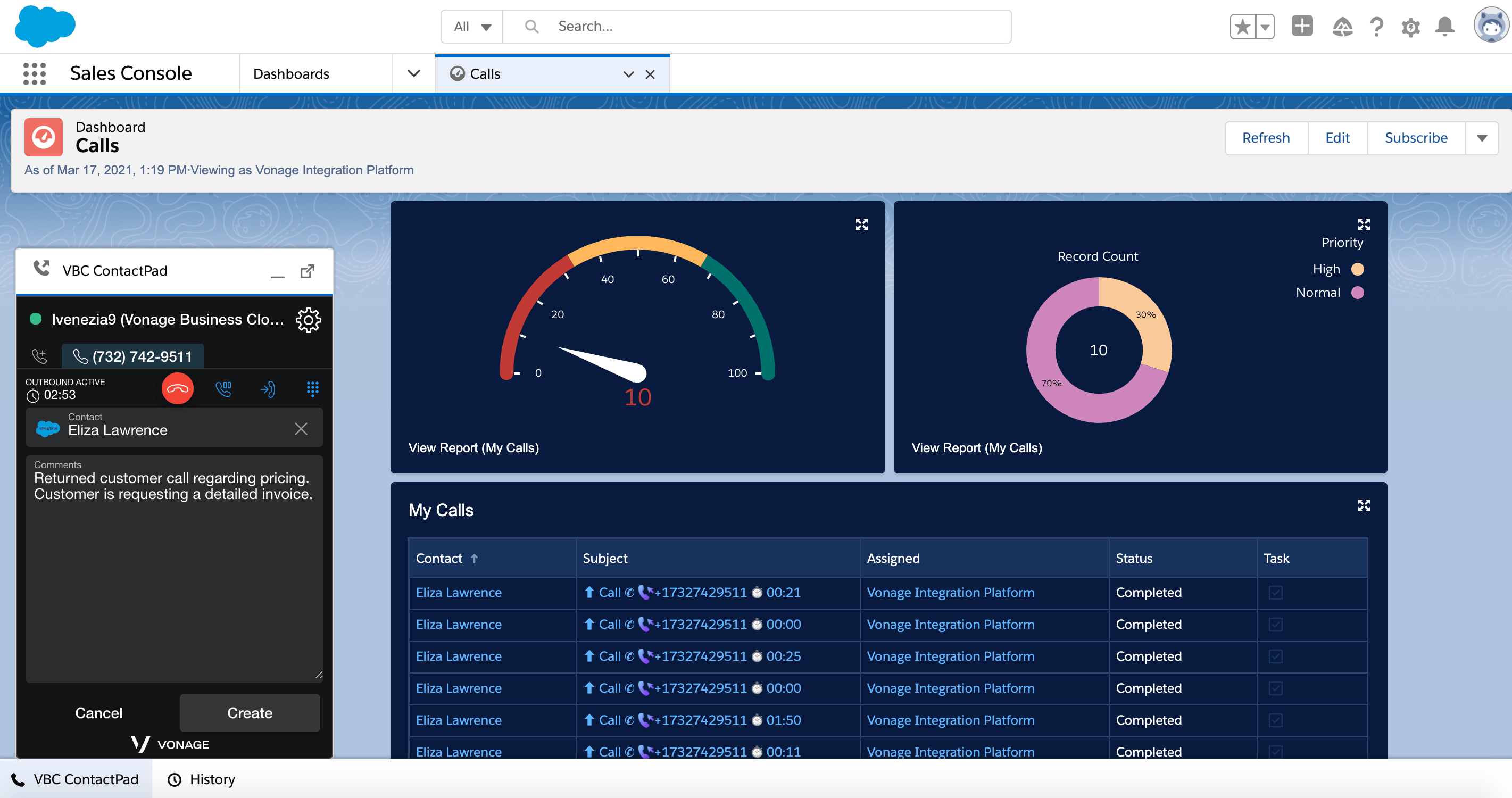 Интеграция с Vonage Salesforce