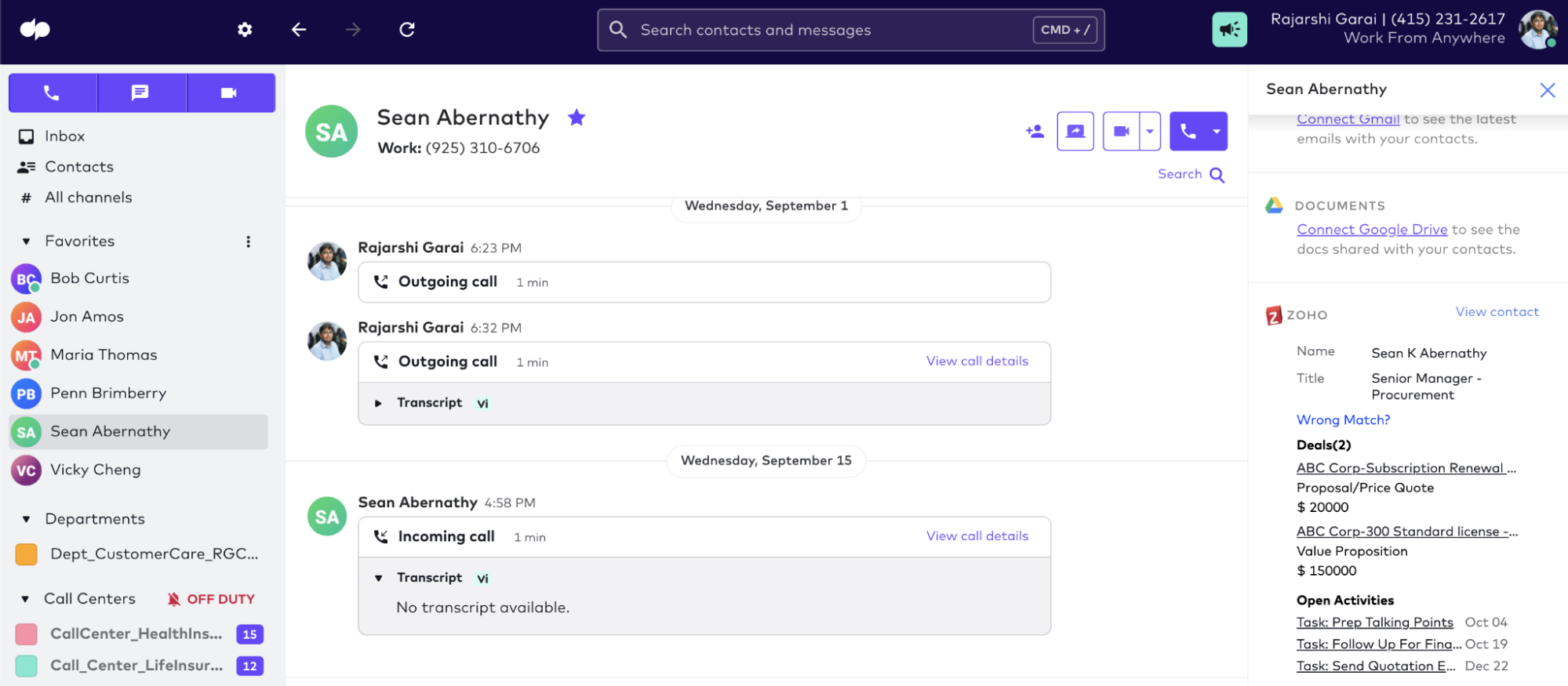 تكامل Dialpad Zoho CRM