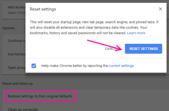 Restore settings to their original defaults