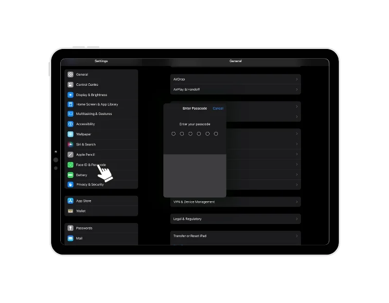 faceid and passcode settings on the ipad