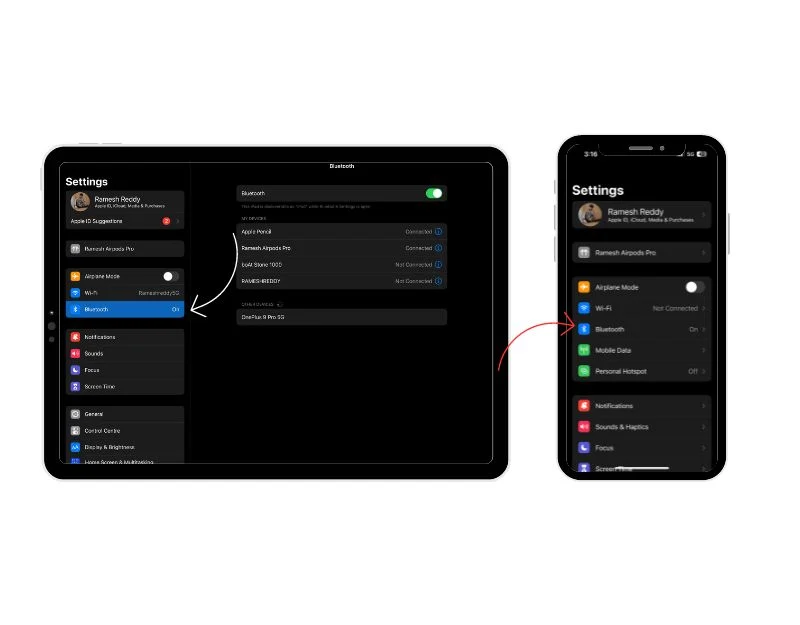 bluetooth settings on ipad and iphone