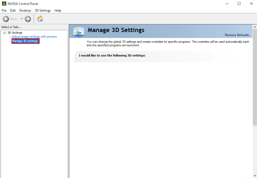 Manage 3D Setting